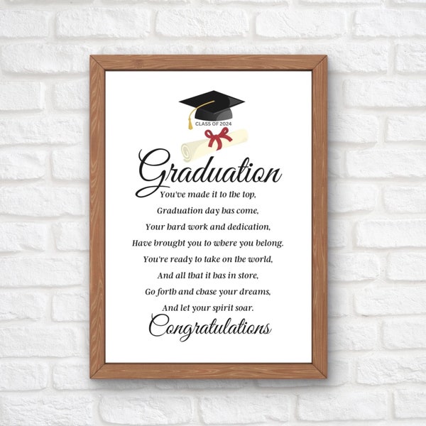 Graduation Poem Print, Graduation Quote Wall Art, Graduation Gifts, Class of 2024 Graduation, University Graduation Gift, College Graduation