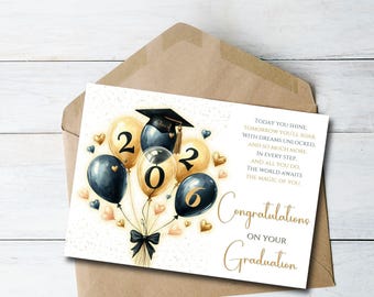 Printable Graduation Card 2026: Poem Congratulations (Digital Download)