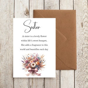 Printable Sister Poem Card, Card For Sister, Gift For Sister, Birthday Poem Card Sister, Greeting Card Poem For Sister
