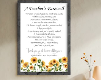 Teacher Retirement Poem, Teacher Goodbye Poem, Teacher Farewell, Teacher Appreciation Gift, Teacher Thank You Gift, End of Year Teacher Gift