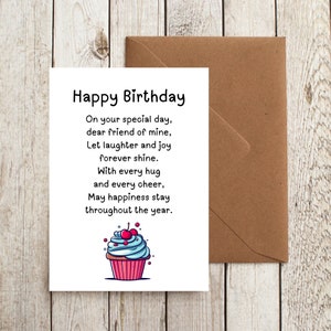 Tarjeta de cumpleaños de amigo, poema de feliz cumpleaños para amigo, descarga digital, regalo de tarjeta de cumpleaños para amigo, tarjeta para hermana, poema para bestie