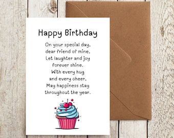 Friend Birthday Card, Happy Birthday Poem For Friend, Digital Download, Birthday Card Gift For Friend, Card For Sister, Poem For Bestie