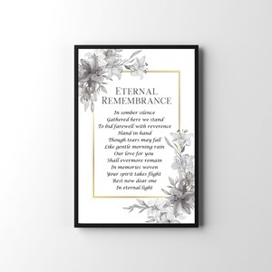 Eternal Remembrance, Printable Grief Quote, Funeral Poem Sign, Bereavement Poem Wall Art, Memorial Poem, Sympathy Quote, Remembrance Poem