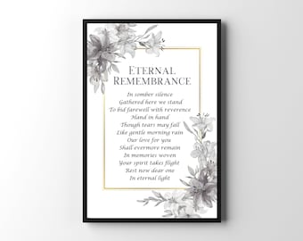 Eternal Remembrance, Printable Grief Quote, Funeral Poem Sign, Bereavement Poem Wall Art, Memorial Poem, Sympathy Quote, Remembrance Poem
