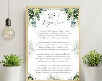 Silent Departure, Bereavement Poem Wall Art, Funeral Poem, Memorial Poem for Loss of Loved One, Sympathy Poem, Remembrance Poem Print