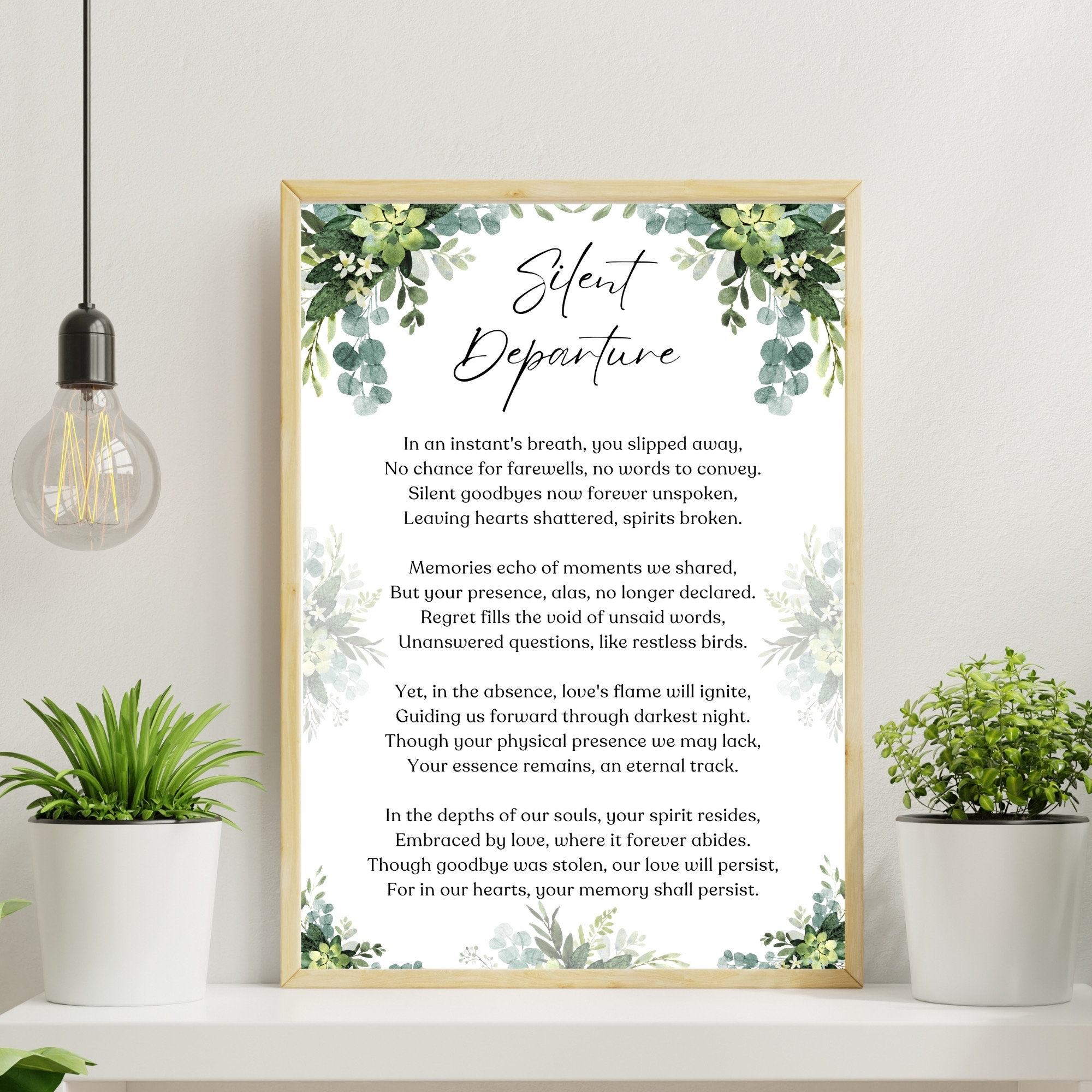 Silent Departure, Bereavement Poem Wall Art, Funeral Poem, Memorial Poem for Loss of Loved One, Sympathy Poem, Remembrance Poem Print