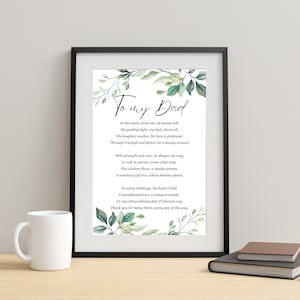 Impresión de poema del padre, poema a mi papá, regalo para papá, regalo del día del padre, regalo de cumpleaños de papá, poema para papá