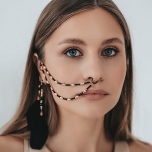 Nose to Ear chain, Fake Nose ring, Body Jewelry, Festival Jewelry, Burning Man, Face Chain, Nose Cuff, Lip cuff, Face Jewelry, Face harness