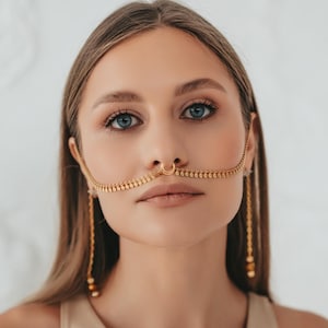Nose to Ear chain, Fake Nose ring, Body Jewelry, Festival Jewelry, Burning Man, Face Chain, Nose Cuff, Lip cuff, Face Jewelry, Face Harness