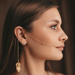Nose to Ear chain, Fake Nose ring, Body Jewelry, Festival Jewelry, Burning Man, Face Chain, Nose Cuff, Lip cuff, Face Jewelry, Face Harness