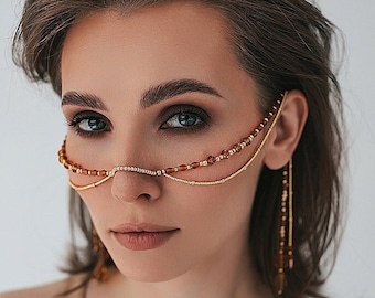 Face Chain Jewelry, Face Jewelry, Body Jewelry, Festival Jewelry, Face Chain, Costume jewelry, face mask, Burning Man, Tulum Festival, Gift
