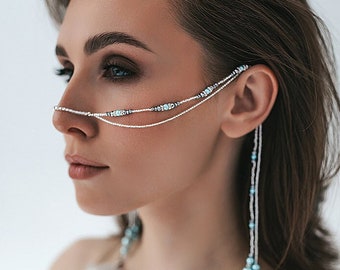 Face Chain Jewelry, Face Jewelry, Body Jewelry, Festival Jewelry, Body chain, Costume jewelry, face mask, Burning Man, Tulum Festival, Veil