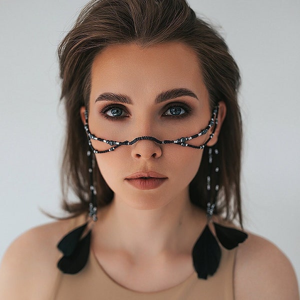 Face Chain Jewelry, Face Jewelry, Body Jewelry, Festival Jewelry, Body chain, Costume jewelry, face mask, Burning Man, Tulum Festival, Veil