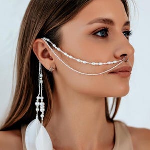 Nose to Ear chain, Fake Nose ring, Body Jewelry, Festival Jewelry, Burning Man, Face Chain, Nose Cuff, Lip cuff, Face Jewelry, Face Mask