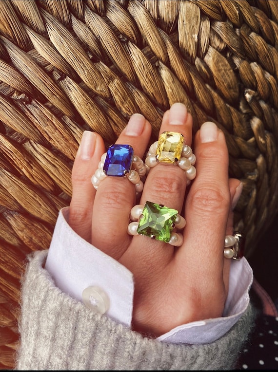 Boho Stretch Pearl Ring, Freshwater Pearl Ring, Stackable Beaded