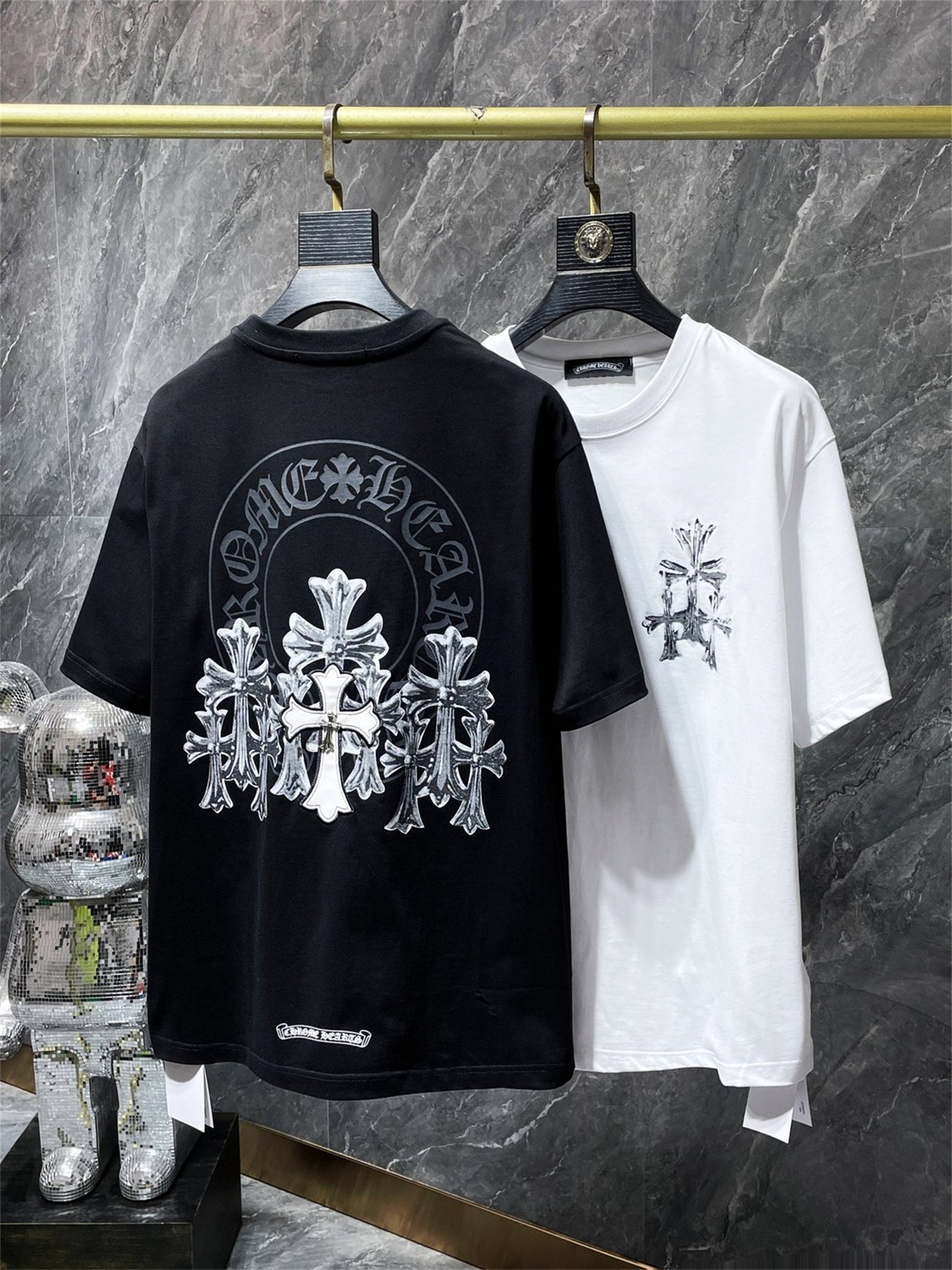 Shop CHROME HEARTS CEMETERY CROSS Blended Fabrics Leather Cotton