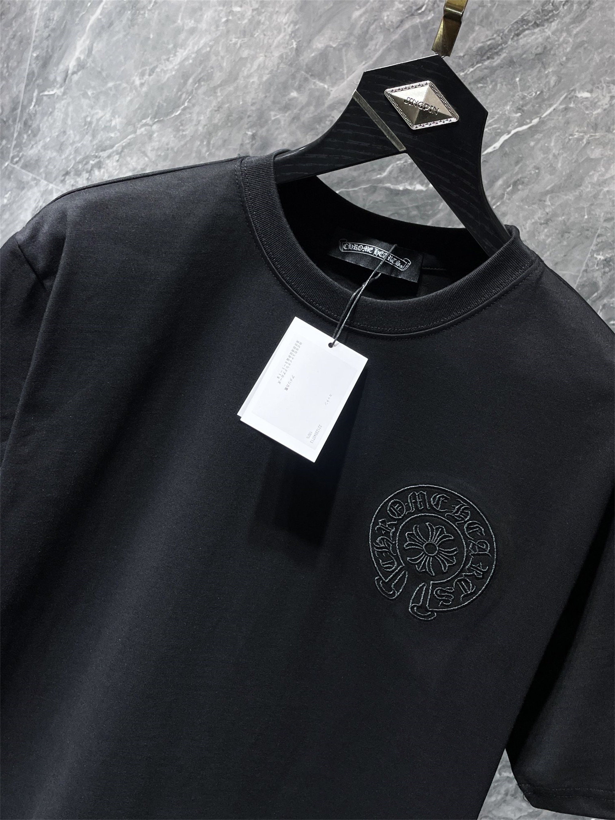 Chrome Hearts Black Collar-Logo Long Sleeve T-Shirt
