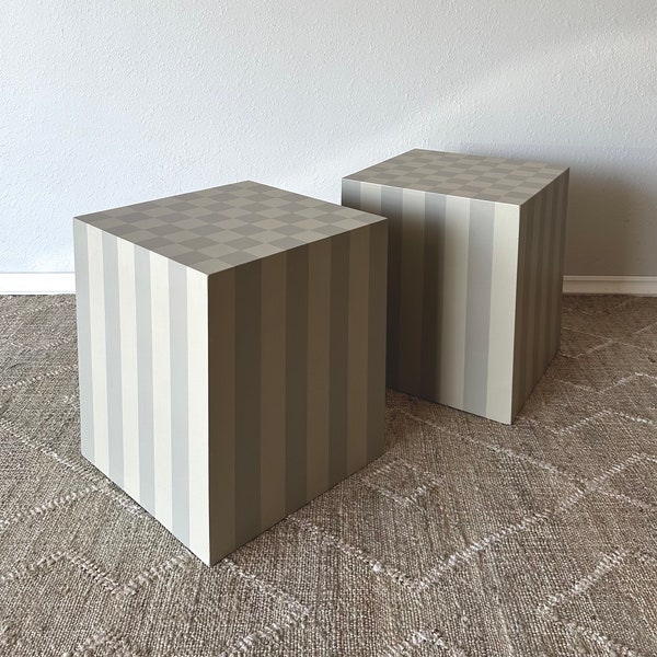 Check Pattern Cube Table (2 available), hand-painted