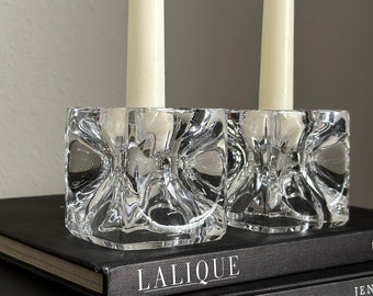 Mid-Century Crystal Cube Candle Holder Set