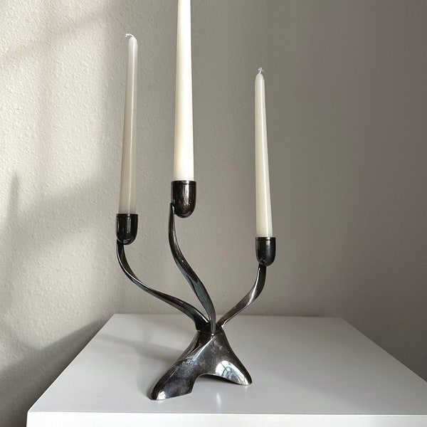 Mid-Century Robert H. Ramp for Reed & Barton Silver Plated Modernist Candelabra