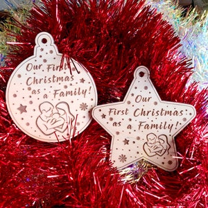 Christmas ornament our first Christmas as family, christmas tree, vector, laser cut, laser designs, cutting, Digital file