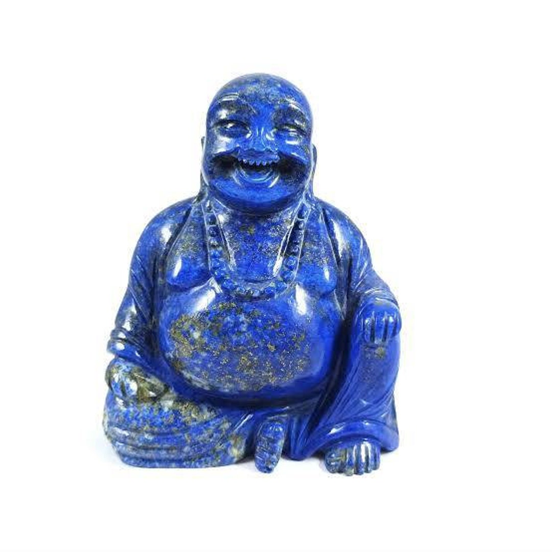 Beautiful Lapis Lazuli Laughing Buddha, Good Luck Statue, Happy Buddha