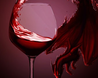 Dragón de vino tinto, vino tinto, arte mural de vino tinto, descarga digital, arte mural de dragón, arte de vino tinto, arte mural de dragón imprimible, arte mural imprimible