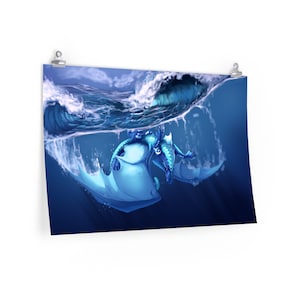 Sea dragon dive, tsunami, wof, wings of fire, dragon, dragon art poster, No AI, Human made artwork