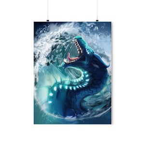 Tsunami Dragon poster, dragon, water, sea serpent, no-AI, human-made artwork, wof, wings of fire, fantasy image 1