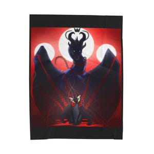 Manta de Darkstalker y Peacemaker, manta de felpa, alas de fuego, SIN IA, obra de arte hecha por humanos, wof, dragón, fantasía imagen 9