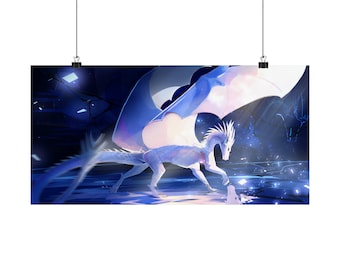 Ice dragon poster, white dragon, snow dragon, icewing, wings of fire, wof, snowfall, no AI, Human made Artwork, wall art, fantasy