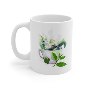 Tea Dragon, Mint Tea, Dragon, Cute Dragon in tea cup, tea cup, cute dragon, adorable, caffeine, tea leaf