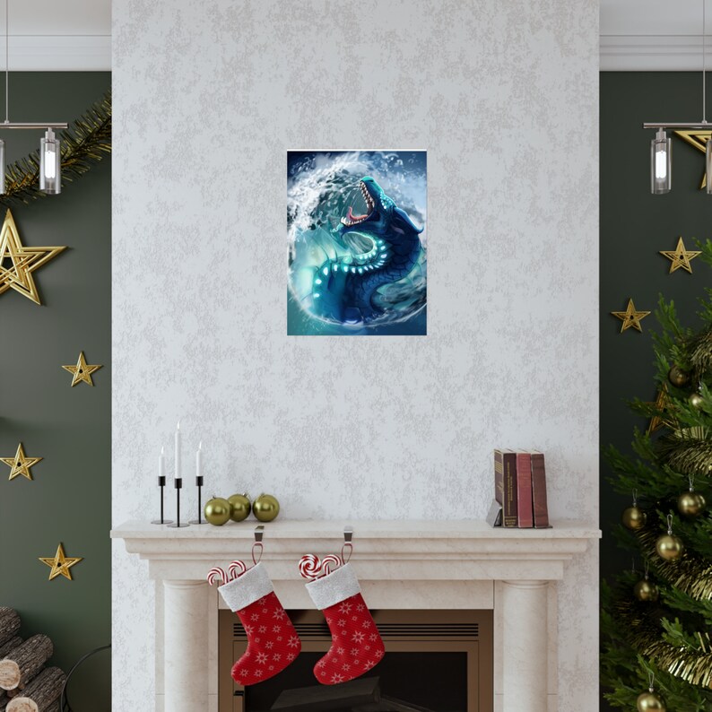 Tsunami Dragon poster, dragon, water, sea serpent, no-AI, human-made artwork, wof, wings of fire, fantasy image 7