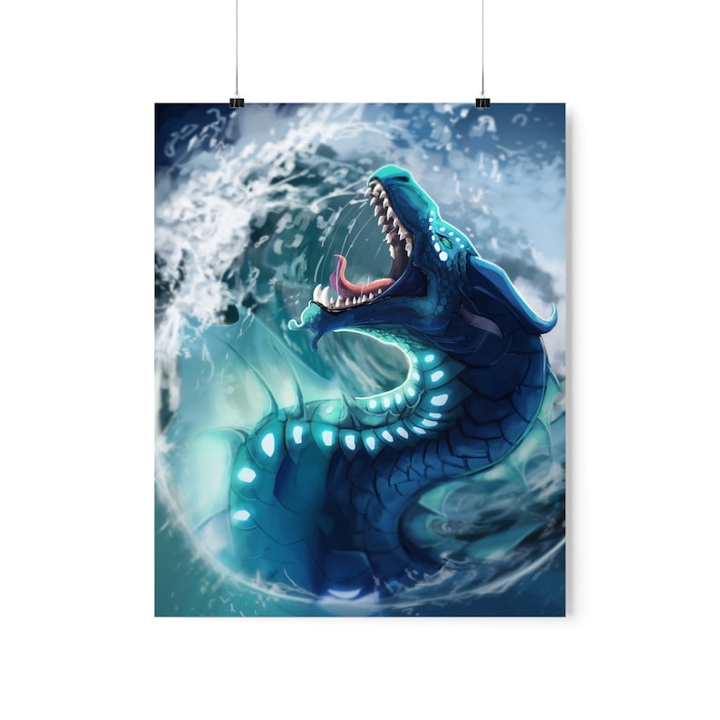 Tsunami Dragon poster, dragon, water, sea serpent, no-AI, human-made artwork, wof, wings of fire, fantasy image 10