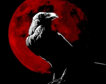 Raven Lovers, Instant Download, Goth Raven, Goth Moon, Blood Moon Raven, Printable Goth Raven, Printable Blood Moon