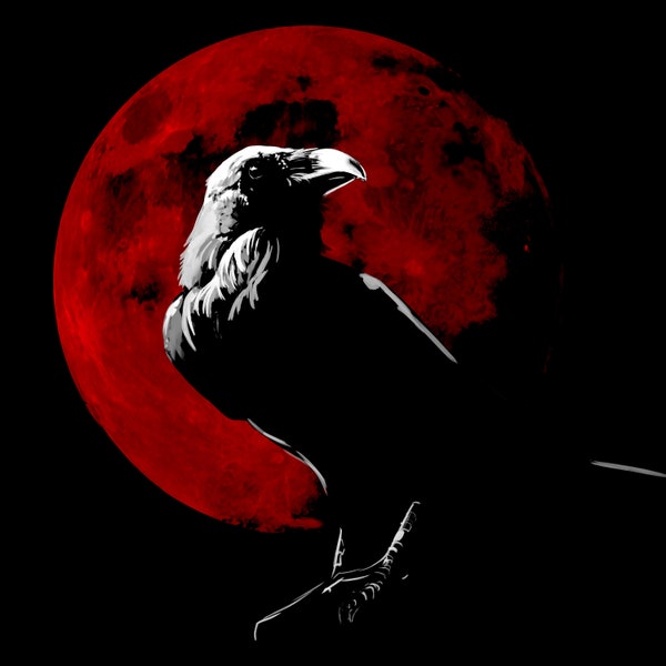 Blood Moon Raven, Printable Raven, Printable Blood Moon, Instant Download, Raven Lovers, Printable Download, Digital Raven Download