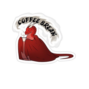 Pegatina de combustible de dragón, pausa para el café, dragón de café, arte hecho por humanos, lindo, regalo de Navidad, regalo de fantasía
