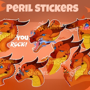 Pegatinas de descarga digital, pegatinas de dragón, pegatinas de peligro, pegatinas de Discord, alas de fuego, wof, dragón de agua, sin IA