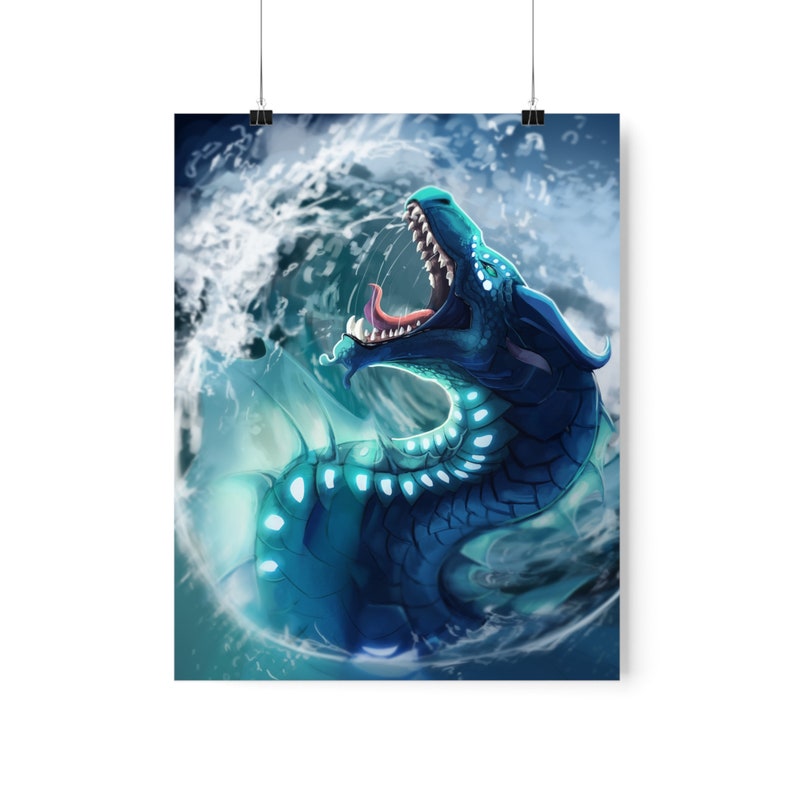 Tsunami Dragon poster, dragon, water, sea serpent, no-AI, human-made artwork, wof, wings of fire, fantasy image 9