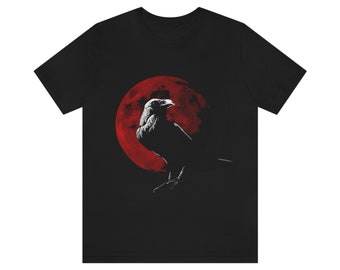 Camisa de cuervo de luna de sangre, camisa de luna de sangre, luna de sangre y cuervo, camisa de cuervo gótico, camisa de amante de los pájaros, camisa de cuervo, mazmorras y dragones (DnD)