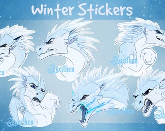 Grumpy Dragon-samlingen: Vinter från Wings of Fire - Nedladdningsbara klistermärken för Discord och Twitch, icke-AI-genererad konst