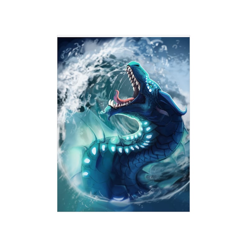 Tsunami Dragon poster, dragon, water, sea serpent, no-AI, human-made artwork, wof, wings of fire, fantasy image 2