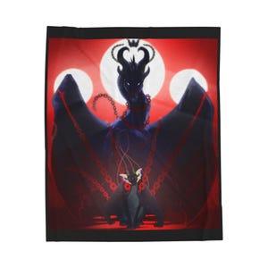 Koc Darkstalker i Peacemaker, pluszowy koc, skrzydła ognia, NIE-AI, dzieło sztuki stworzone przez człowieka, wof, smok, fantasy