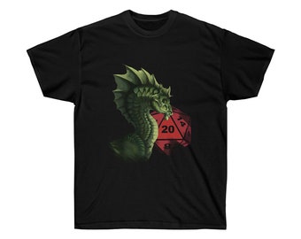 Green Dragon Tee, Dungeons and Dragons (DnD) T-Shirt, DnD 20 Sided Dice, Gamer Shirt, Dragon Lovers
