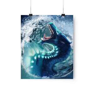 Tsunami Dragon poster, dragon, water, sea serpent, no-AI, human-made artwork, wof, wings of fire, fantasy image 8
