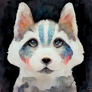 Watercolor Siberian Husky Puppy - Digital Art