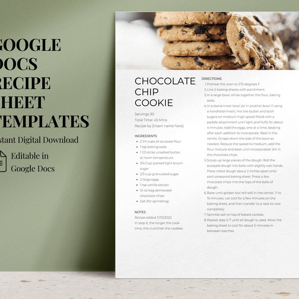 Recipe Templates Google Docs, 9 Editable Recipe Page Templates, Recipe Cookbook Templates, Modern Contemporary Design, A4, Letter