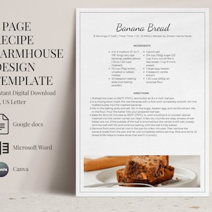Editable Recipe Template Microsoft Word, Google Docs, Canva, 4 Farmhouse Design Templates, Recipe Sheet Template, Recipe Cookbook Templates