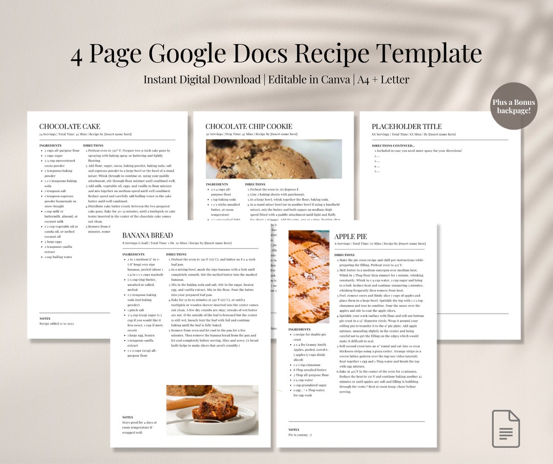 4 Editable Google Docs Recipe Template Recipe Sheet Template Etsy 4 Editable Google Docs Recipe Template Recipe Sheet Template Etsy