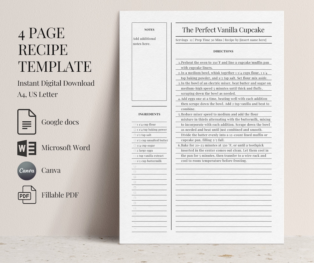 4 Editable Recipe Templates Microsoft Word, Google Docs, Canva Recipe